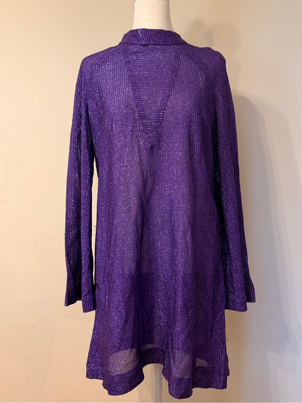 Vintage 60’s Mod Purple Lurex Sparkly A-Line Dress with Bell Sleeves